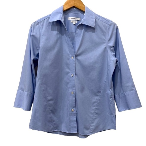 Foxcroft Button Down‎ Blouse Blue Non Iron Stretch 3/4 Sleeve Size Small S - Picture 1 of 7